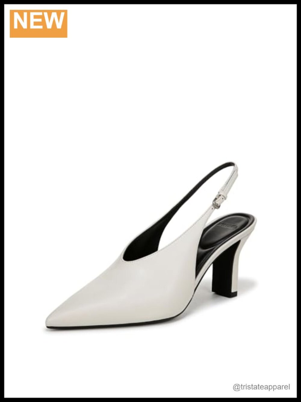 Smooth Leather Slingback Pointed Toe Block Heel Pump with Cushioned Footbed
